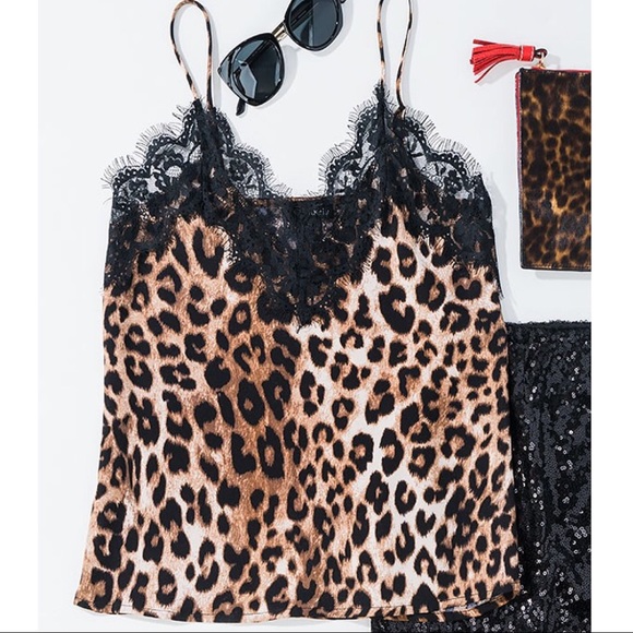 NEW! Eyelash Lace Silky Leopard Cami Top - Picture 4 of 9